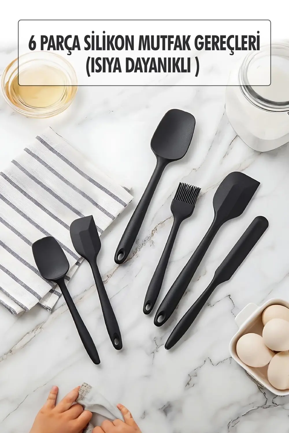 6 Lı Siyah Isıya Dayanıklı Yanmaz Yapışmaz Silikon Mutfak Seti 6 Lı Siyah Isıya Dayanıklı Yanmaz Yapışmaz Silikon Mutfak Seti