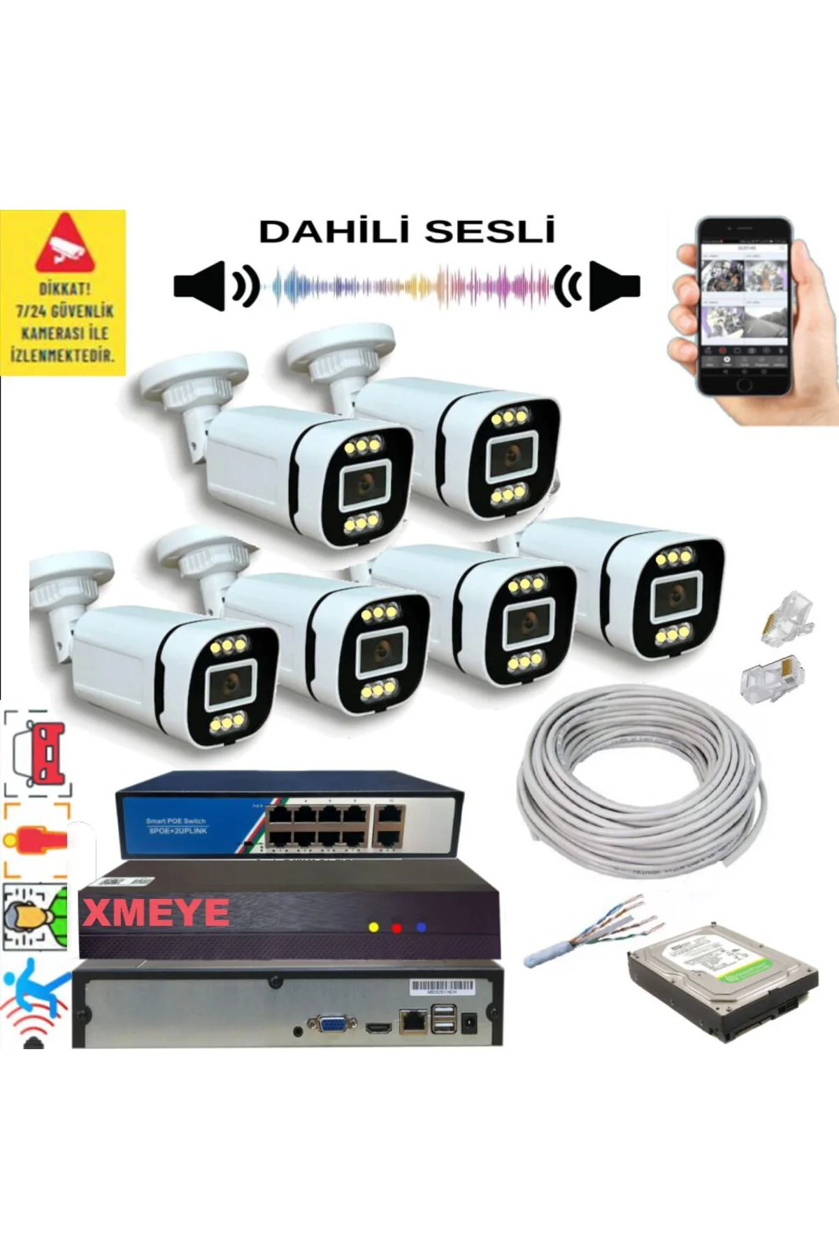 6 lı Yapay Zeka Destekli 5 MP Görüntü POE li Sesli 6 Warm Led Gec 6 lı Yapay Zeka Destekli 5 MP Görüntü POE li Sesli 6 Warm Led Gec