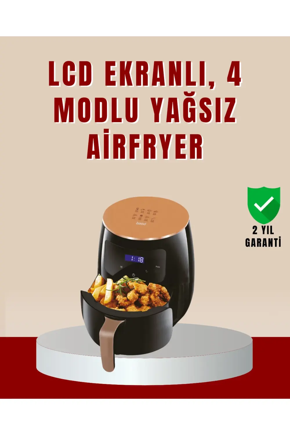 6 Litre Büyük Kapasiteli Dokunmatik Airfryer 2400W Yağsız Fritöz