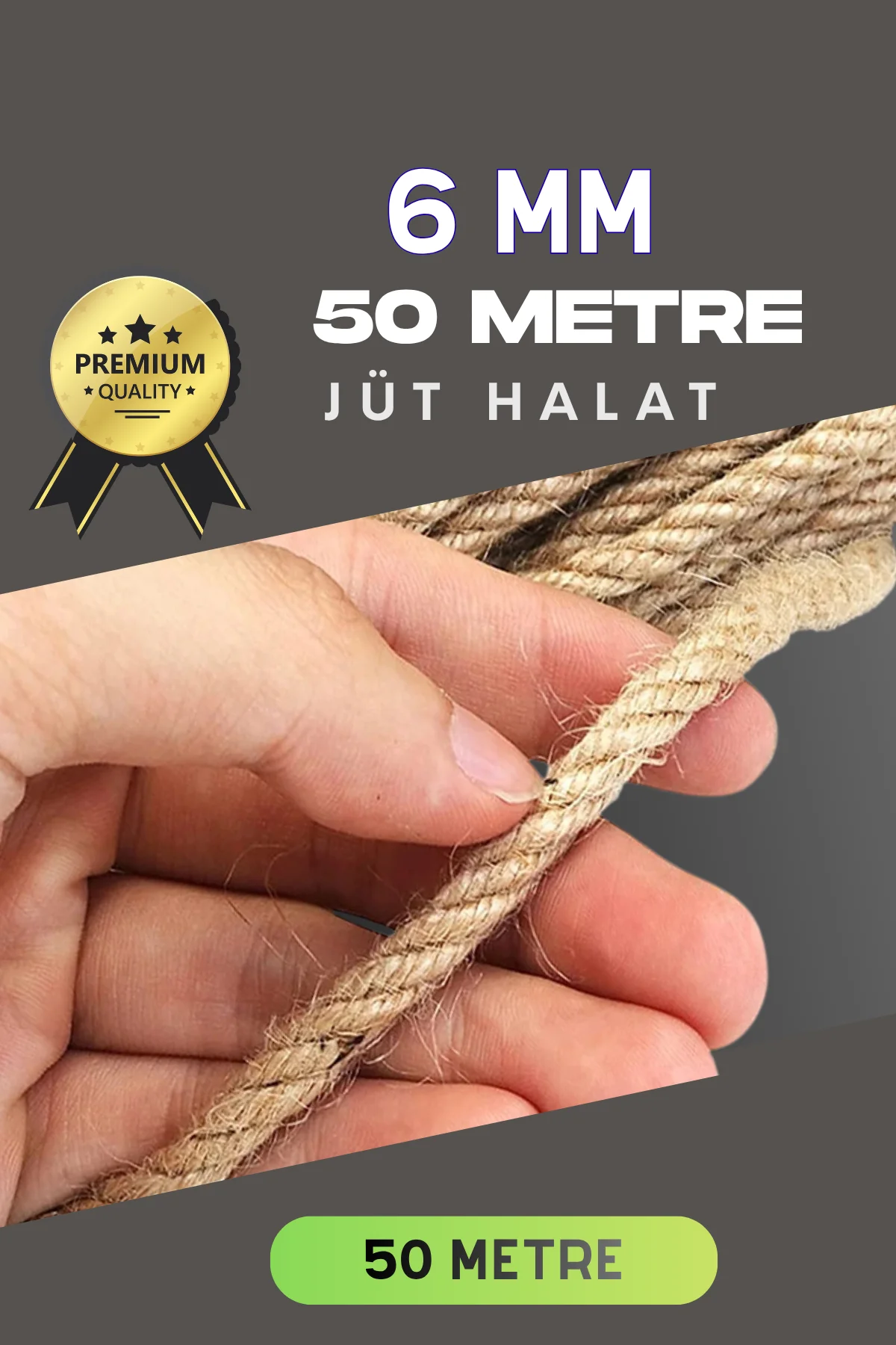 6 MM 50 Metre Jüt Halat Dekoratif Hasır İp Urgan Süs