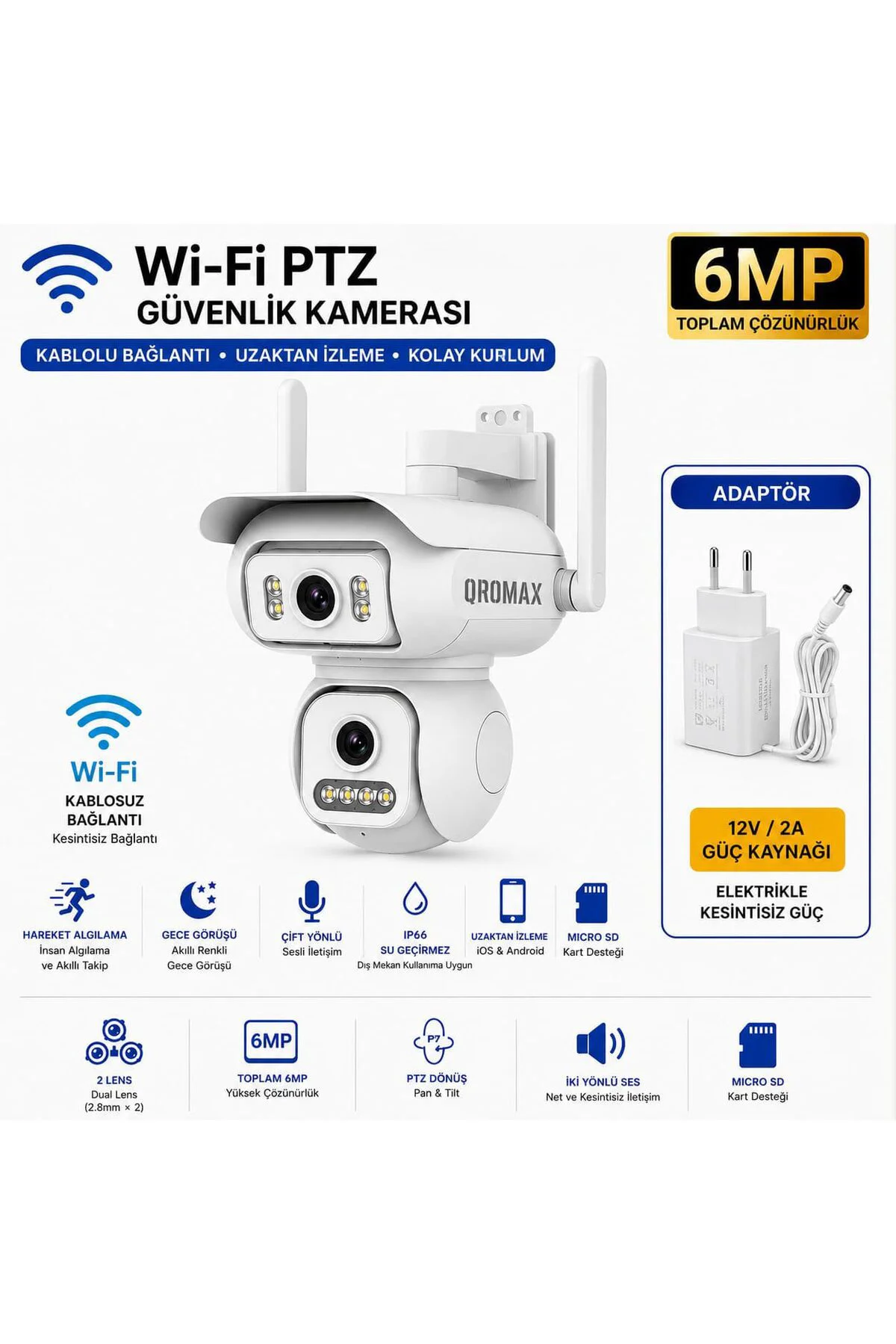6 MP Wi-Fi PTZ Çift Lensli Dış Mekan Akıllı Güvenlik Kamerası (12 V Adaptör Dahil ) WİFİ_BS_W2 6 MP Wi-Fi PTZ Çift Lensli Dış Mekan Akıllı Güvenlik Kamerası (12 V Adaptör Dahil ) WİFİ_BS_W2