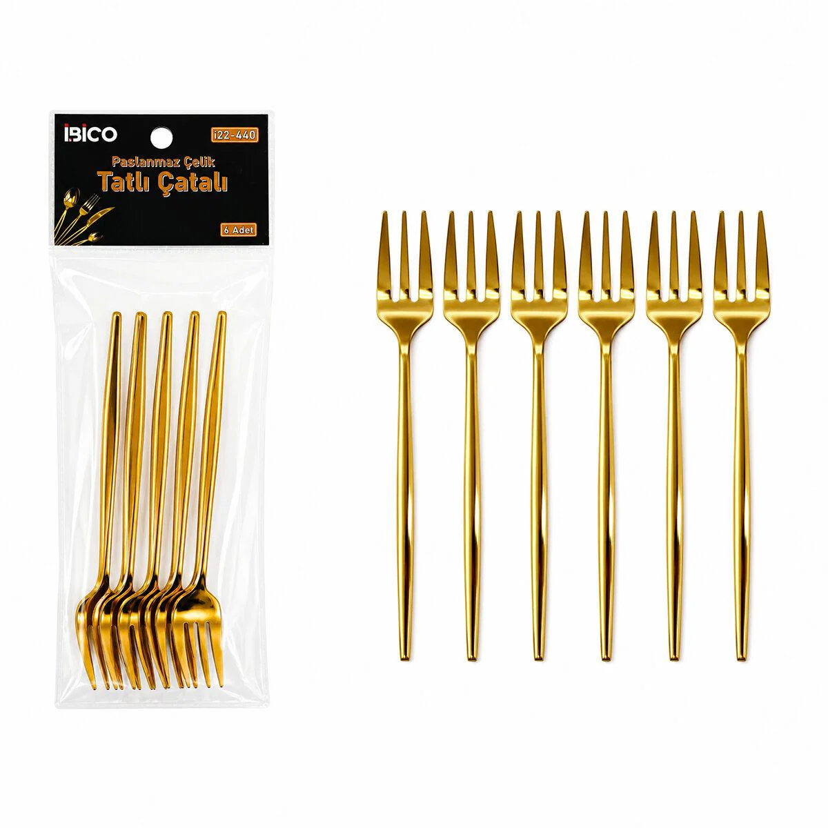 6 Parça 13 cm Paslanmaz Çelik Tatlı Çatalı Seti Gold Kaplama 6 Parça 13 cm Paslanmaz Çelik Tatlı Çatalı Seti Gold Kaplama
