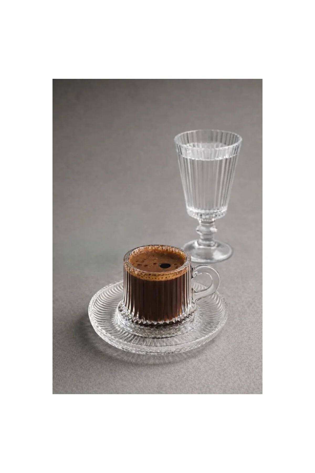 6 Parça Cam Türk Kahvesi -Espresso Fincanı - 6 Parça Flüt Kahve Yanı Su Bardağı ve Altlık