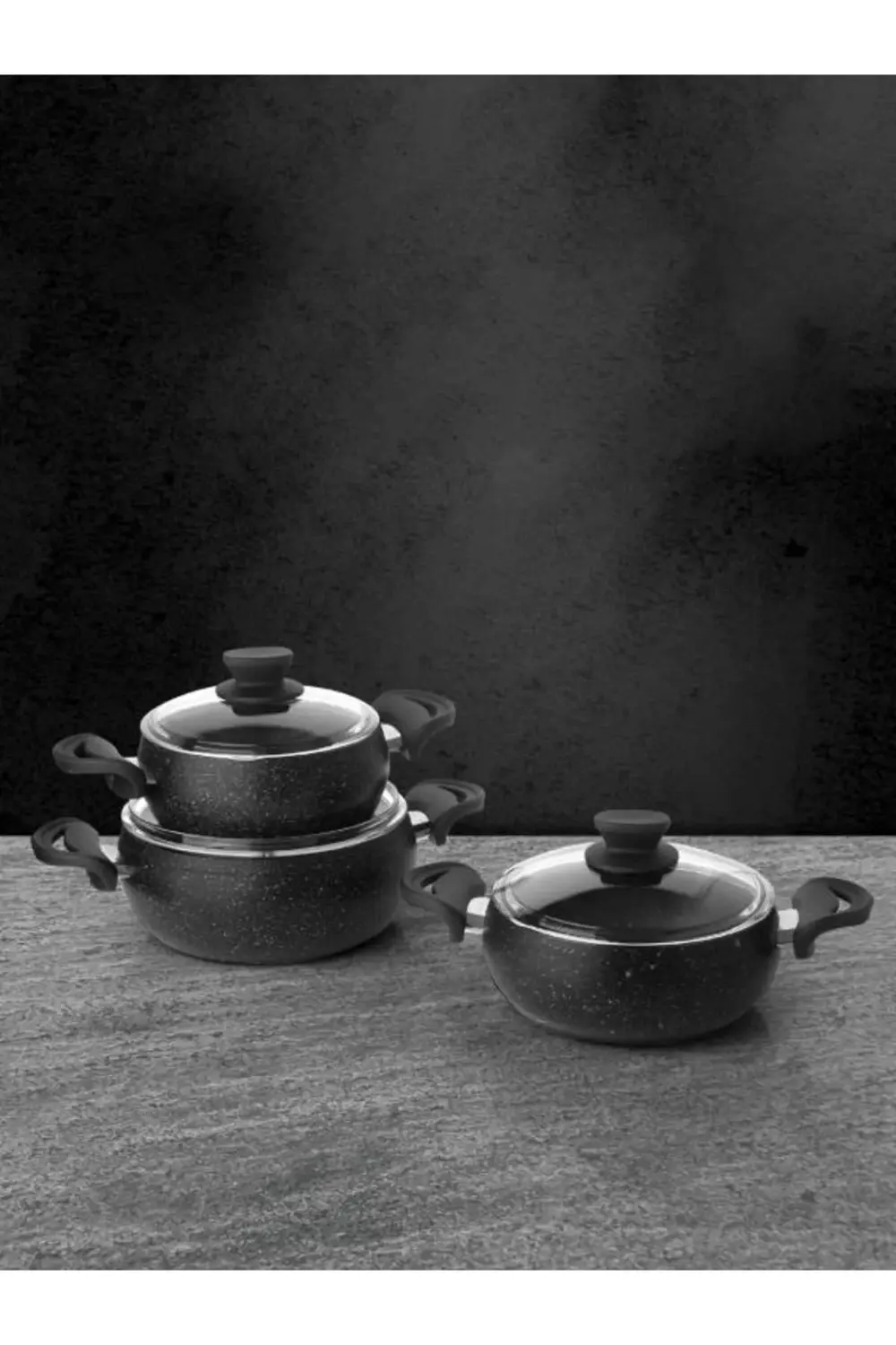 6 Parça Granit Bakalit Saplı Tencere Seti Dn 20005