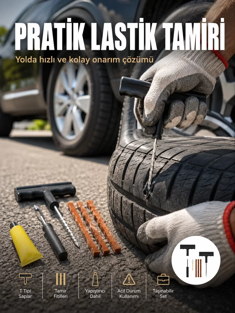 6 Parça Güvenli Lastik Tamir Kiti - Otomobil Motosiklet Bisiklet İçin Acil Müdahale