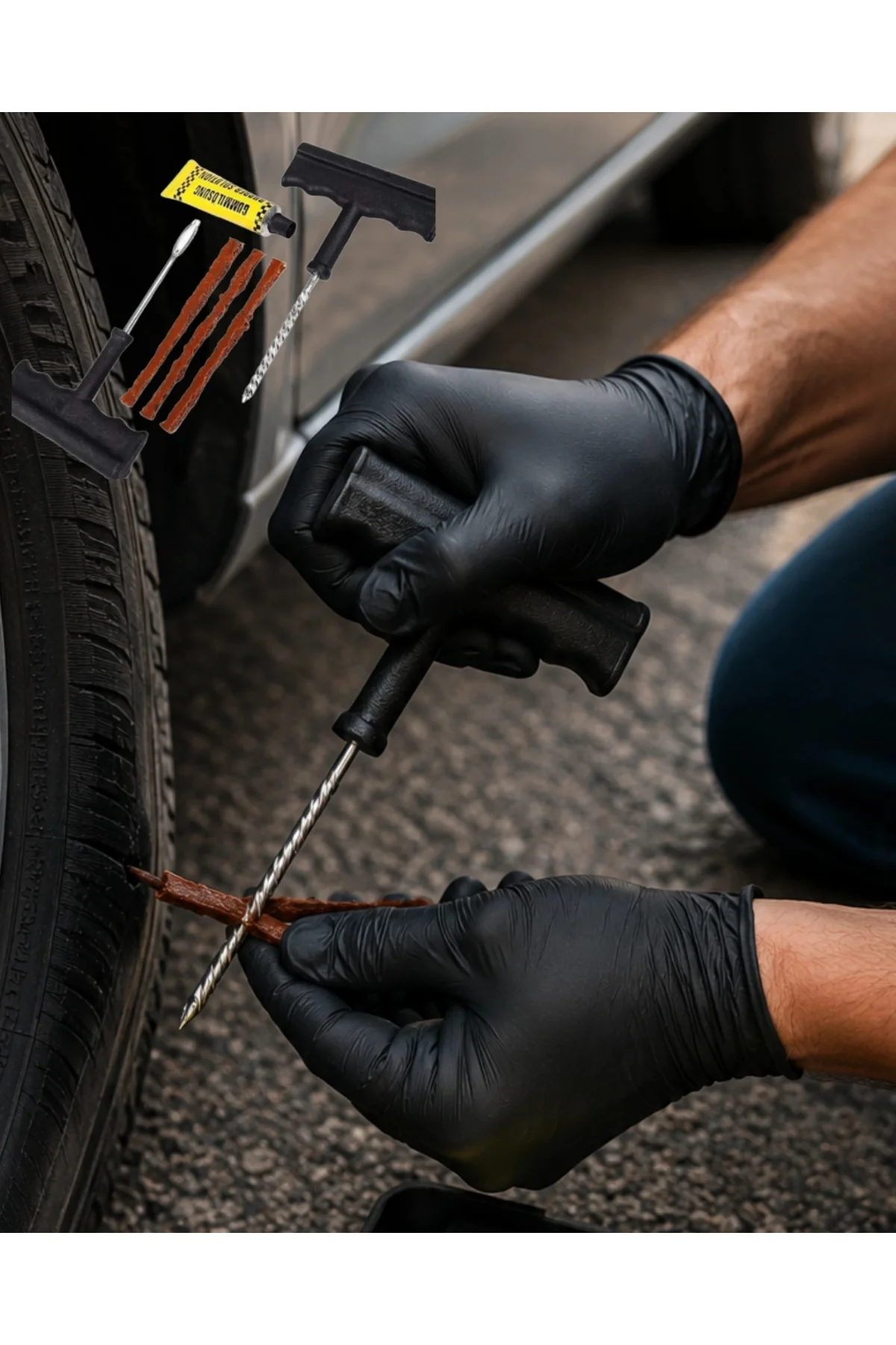 6 Parça Lastik Tamir Kiti Araç Motosiklet İçin Acil Yol Seti