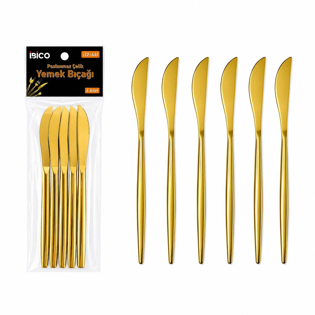 6 Parça Parlak Altın Kaplama Yemek Bıçağı Seti 21 cm 6 Parça Parlak Altın Kaplama Yemek Bıçağı Seti 21 cm