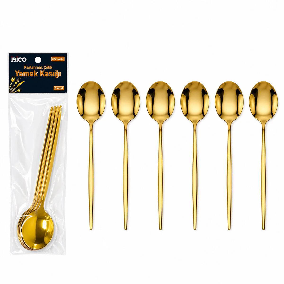 6 Parça Paslanmaz Çelik Yemek Kaşığı Seti Gold Renk