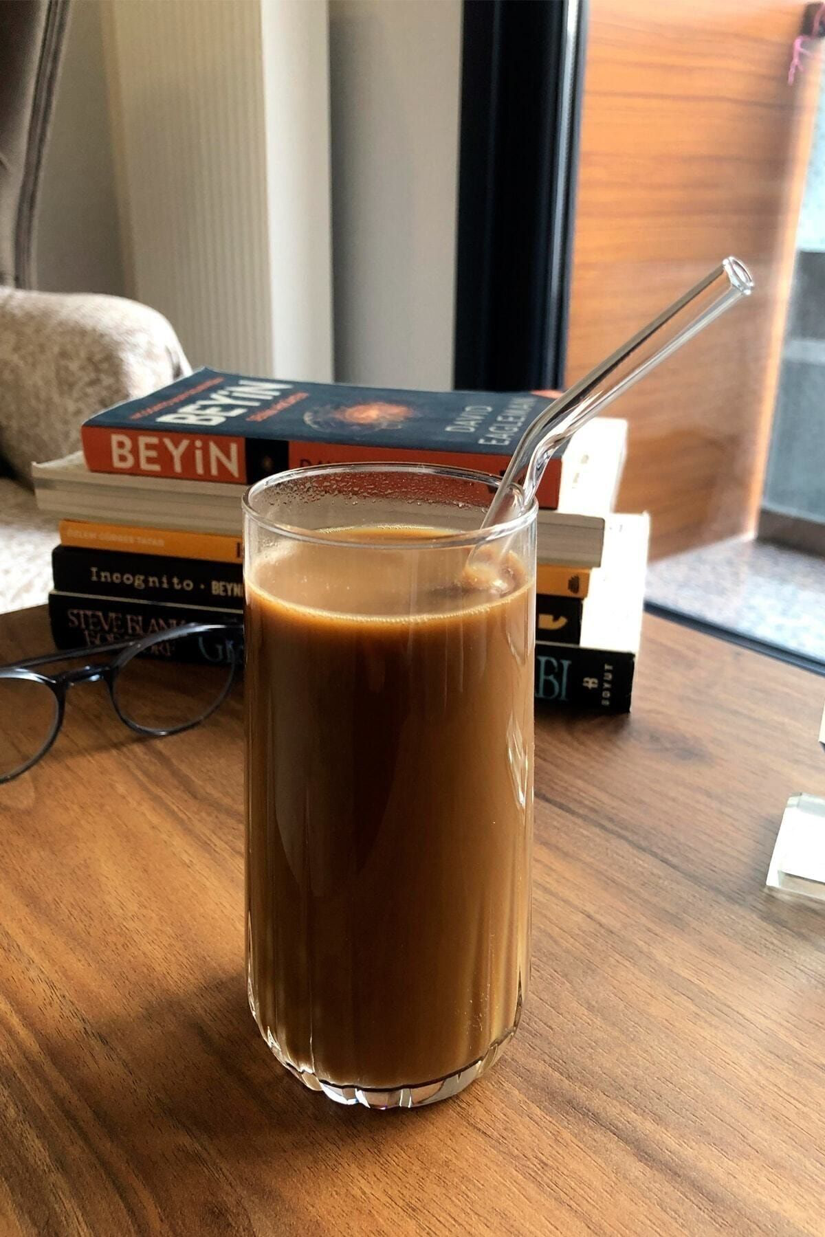 6 Parça Şeffaf Cam Pipet El Yapımı Eğimli Zarif 20 Santim Ice Cof