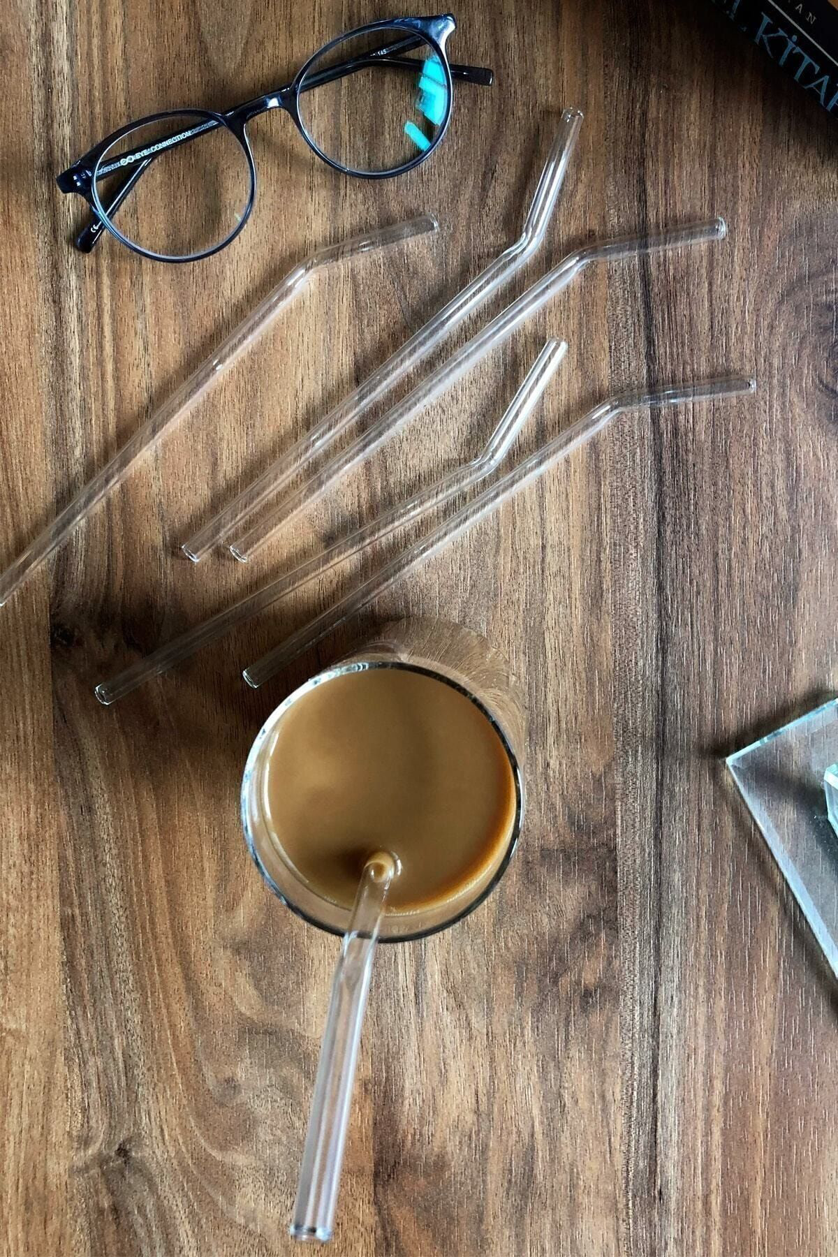 6 Parça Şeffaf Cam Pipet El Yapımı Eğimli Zarif 20 Santim Ice Cof