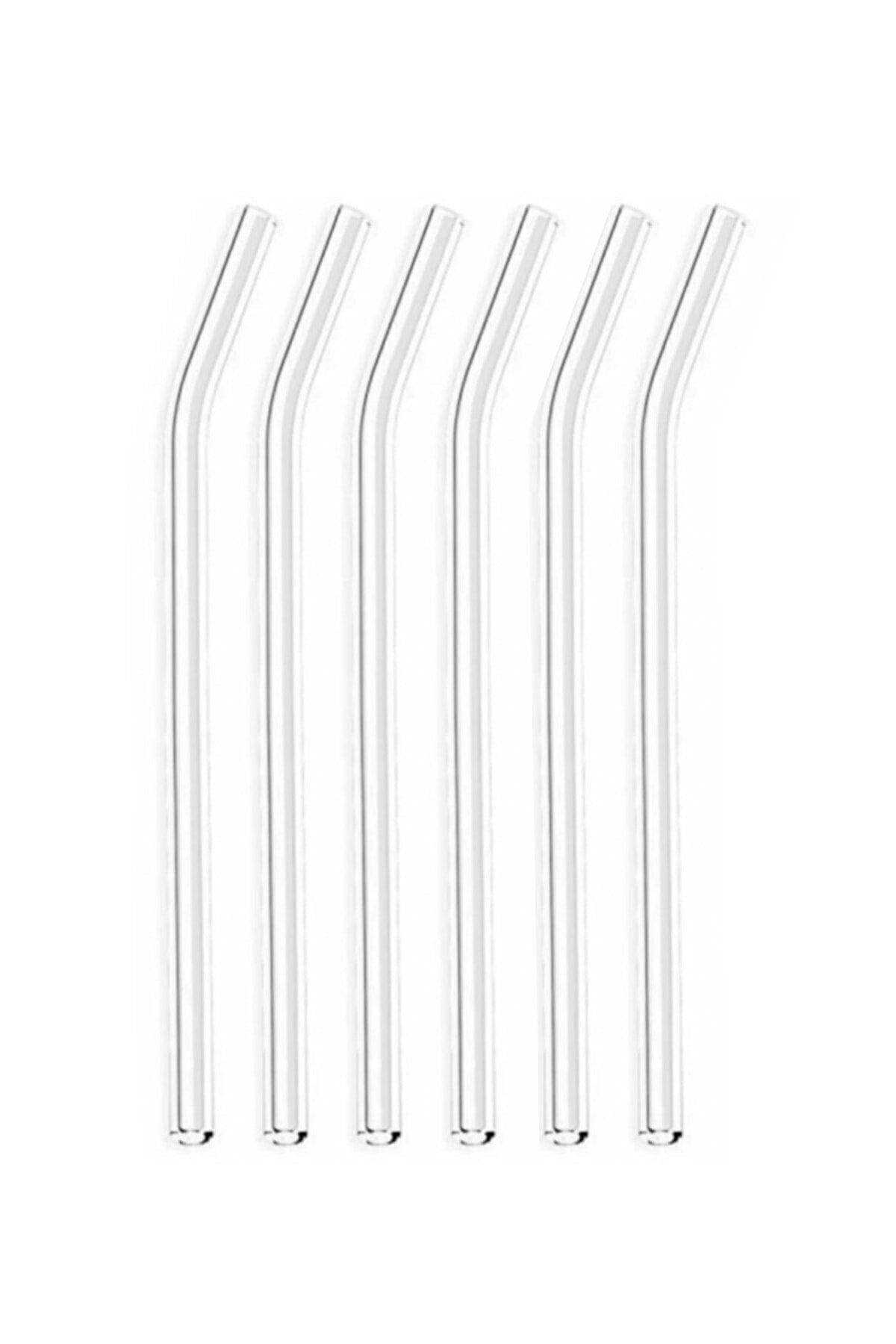 6 Parça Şeffaf Cam Pipet El Yapımı Eğimli Zarif 20 Santim Ice Cof