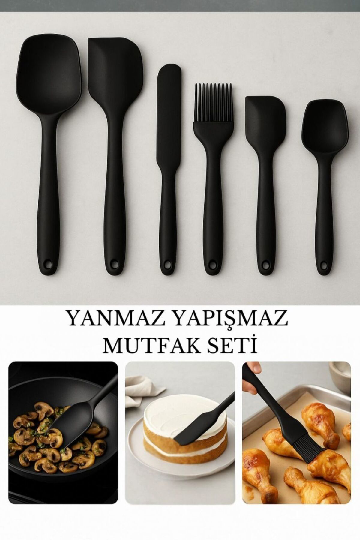 6 Parça Yanmaz Yapışmaz Silikon Pasta, Yumurta Fırçası, Kaşık Bıç