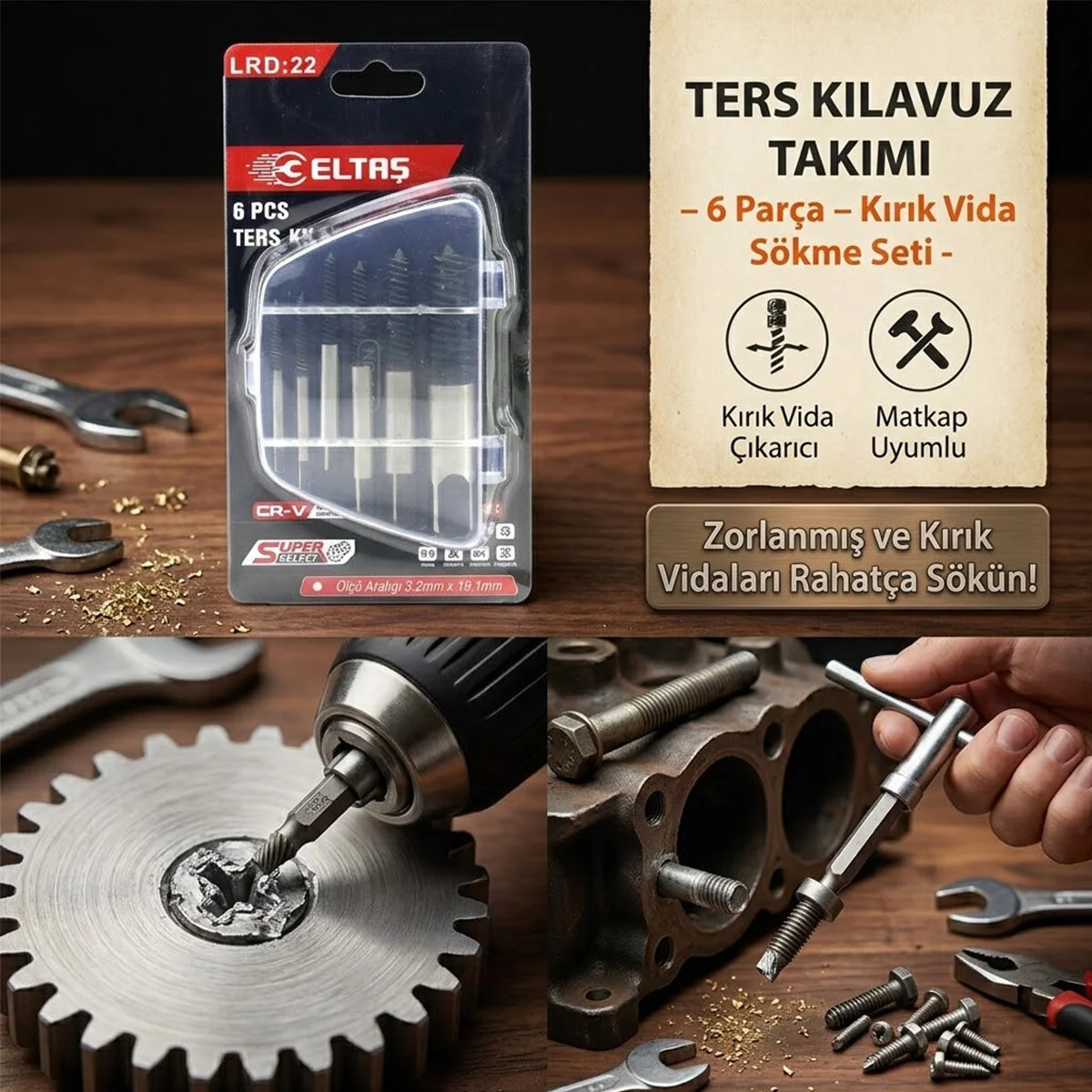 6 Pcs Hasarlı Vida Çıkarıcı Set - Sola Dönen Klavuz Uç 6 Pcs Hasarlı Vida Çıkarıcı Set - Sola Dönen Klavuz Uç
