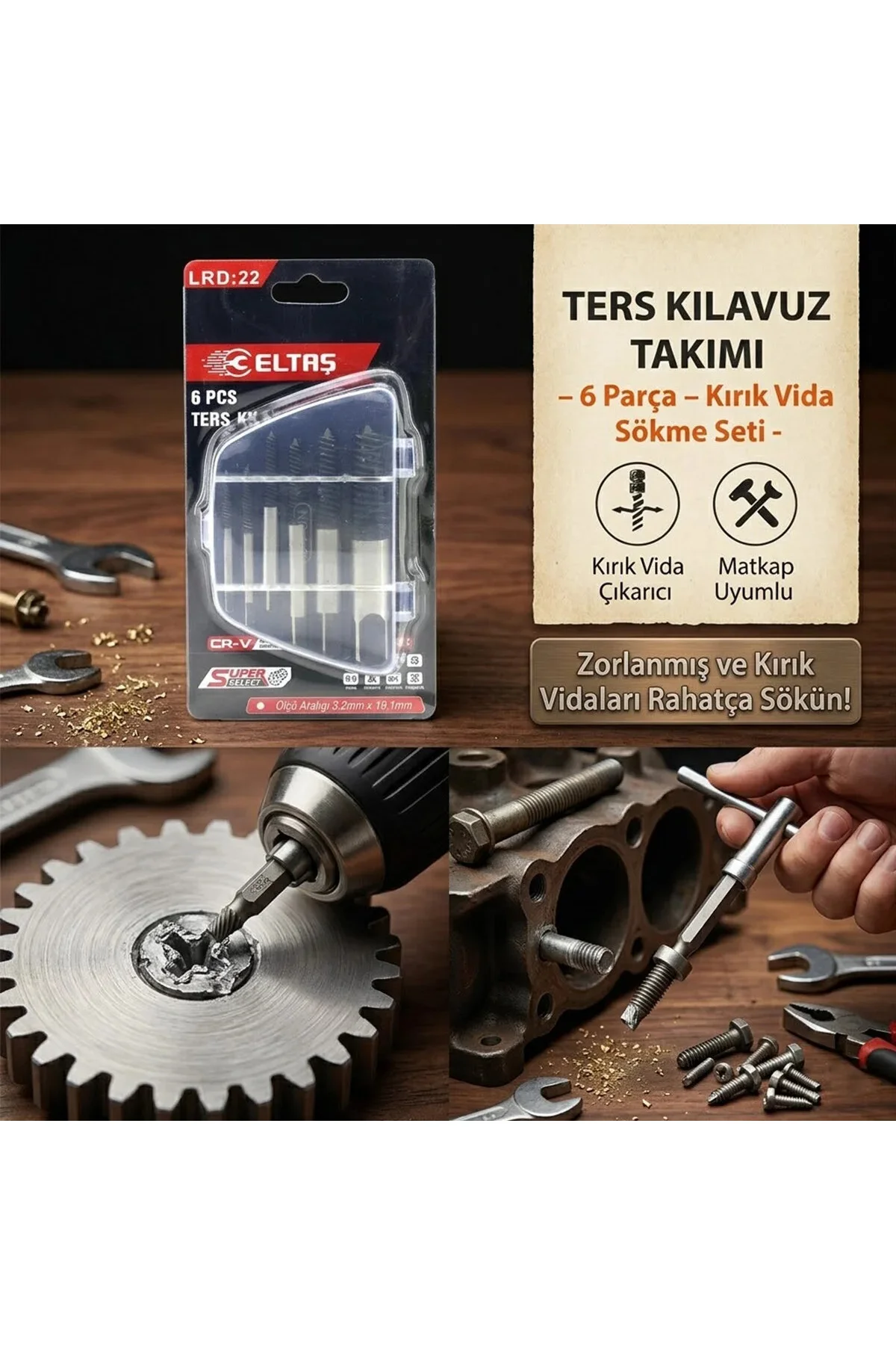 6 Pcs Hasarlı Vida Çıkarıcı Set - Sola Dönen Klavuz Uç 6 Pcs Hasarlı Vida Çıkarıcı Set - Sola Dönen Klavuz Uç