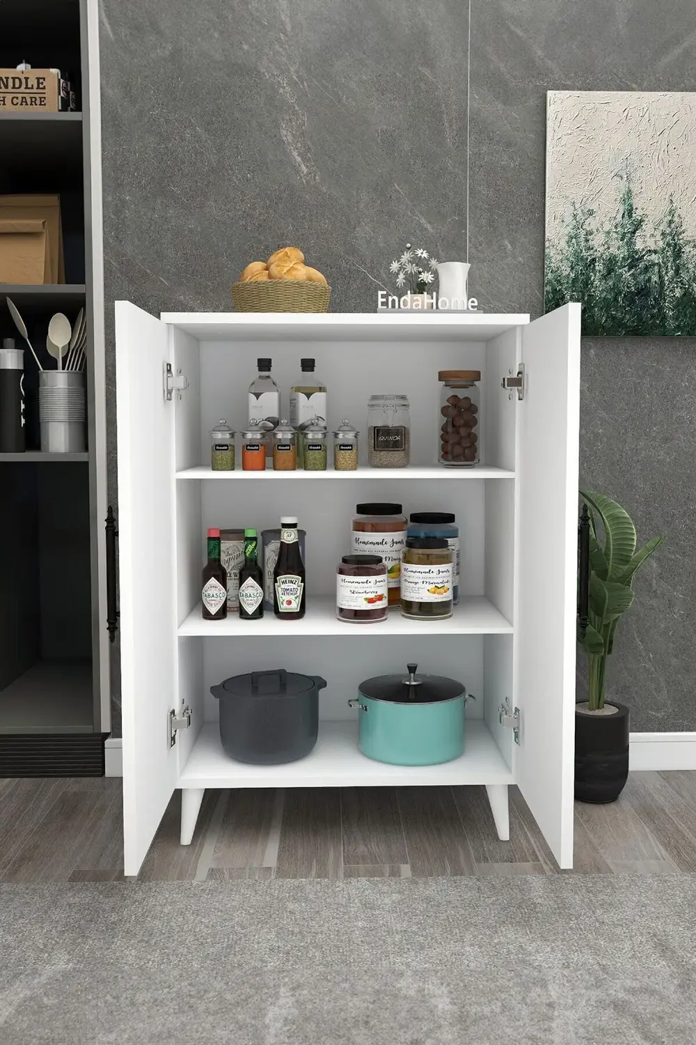 6 Raflı 4 Kapaklı Çok Amaçlı Dolap Beyaz