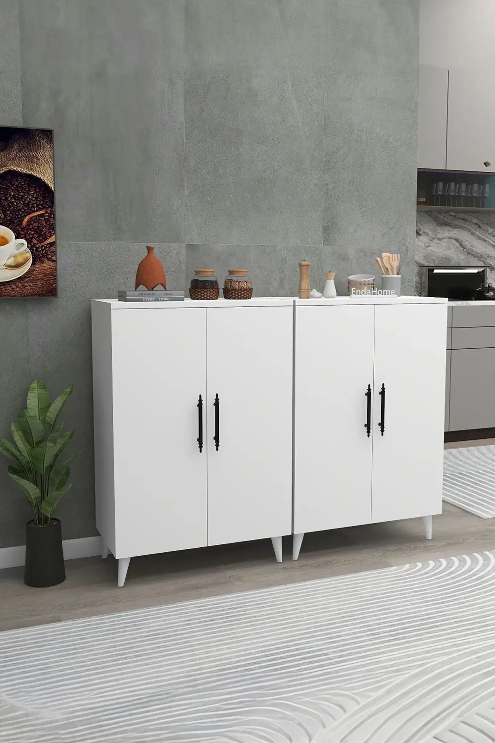 6 Raflı 4 Kapaklı Çok Amaçlı Dolap Beyaz