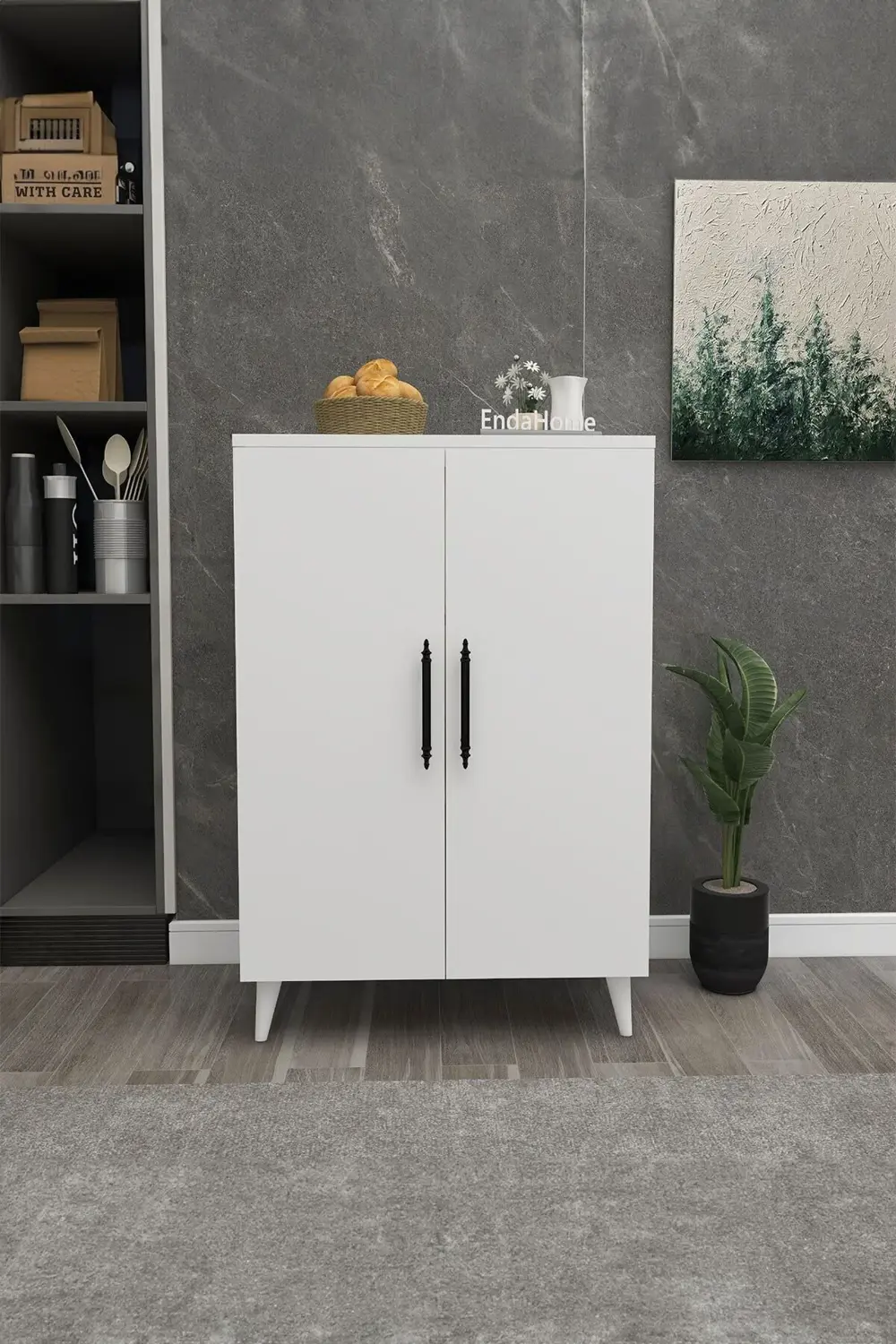 6 Raflı 4 Kapaklı Çok Amaçlı Dolap Beyaz