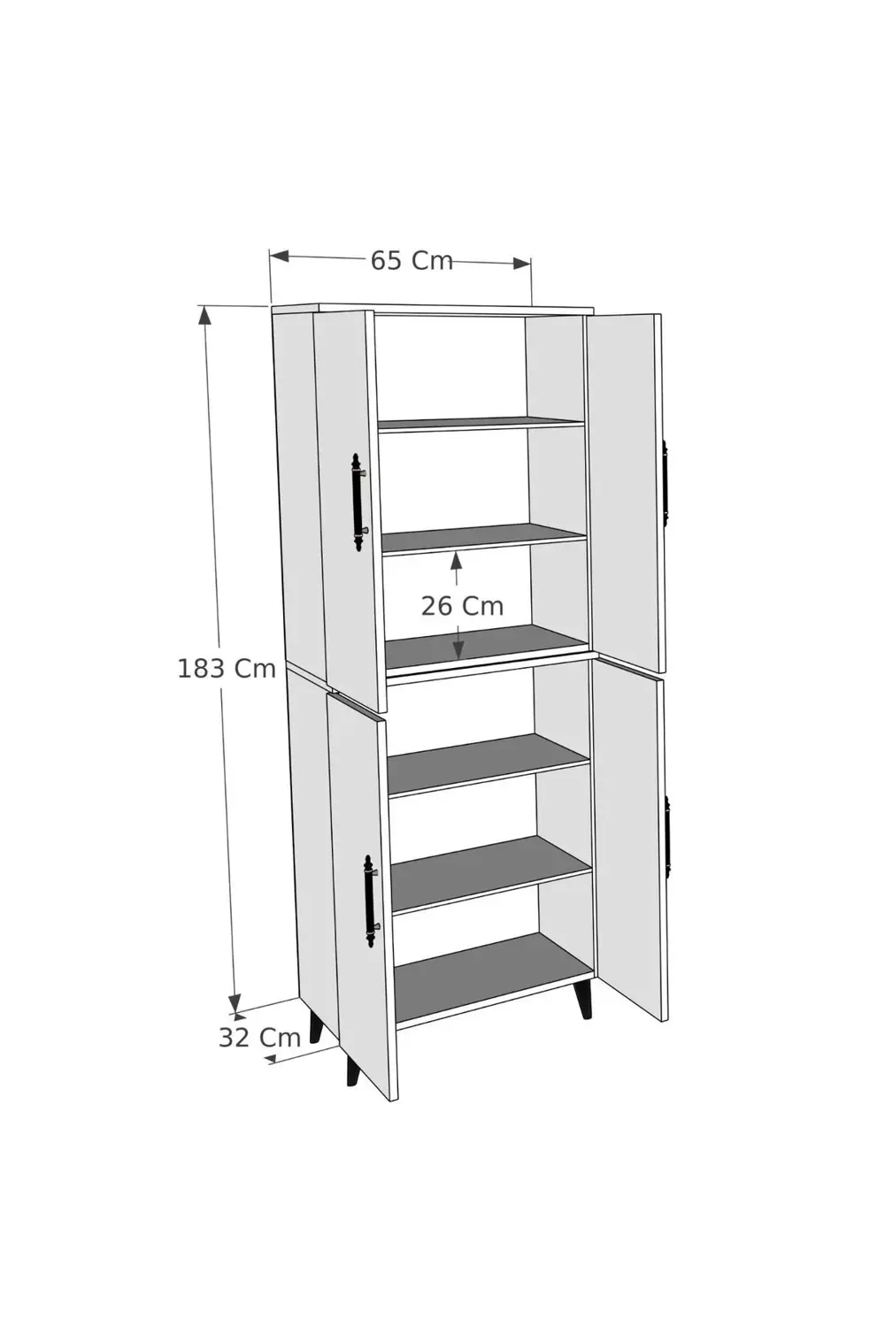 6 Raflı 4 Kapaklı Çok Amaçlı Dolap Beyaz