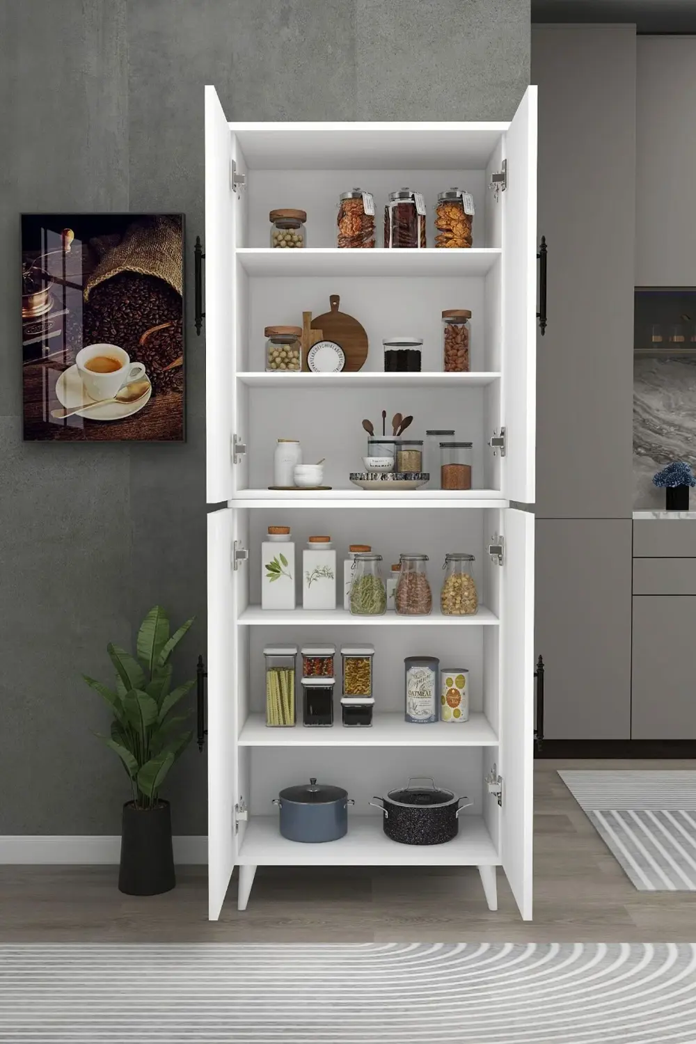 6 Raflı 4 Kapaklı Çok Amaçlı Dolap Beyaz