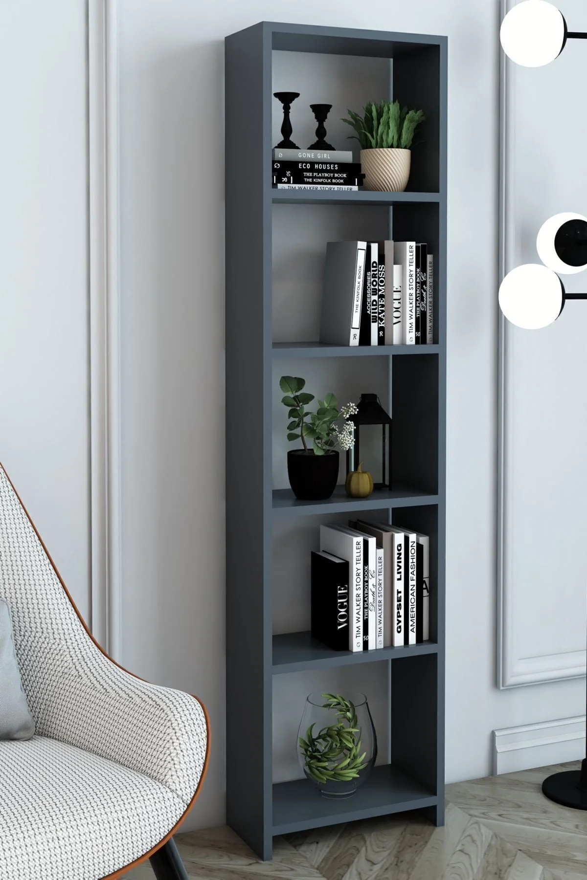 6 Raflı 40 Cm Dekoratif Kitaplık Beyaz Kitaplık Ofis Kitaplığı Do