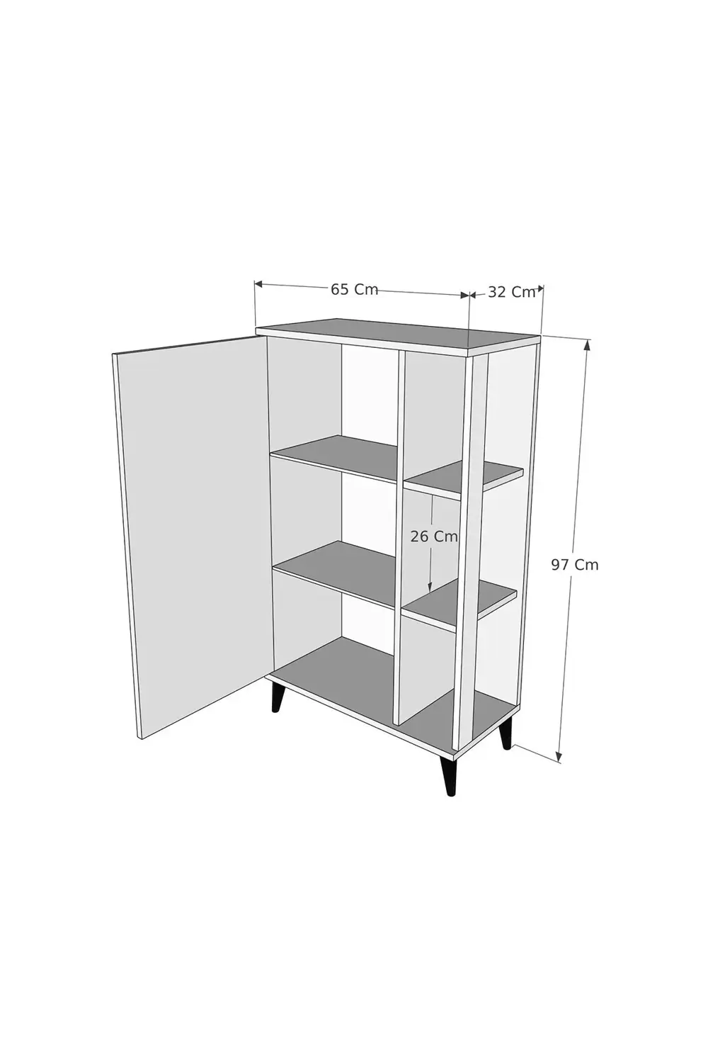6 Raflı Kapaklı Çok Amaçlı Dolap Beyaz & Çam 97x65x32 cm