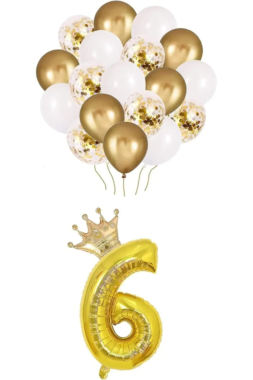 6 Rakam Folyo Balon, Kral Tacı Ve Konfetili Balon 395519