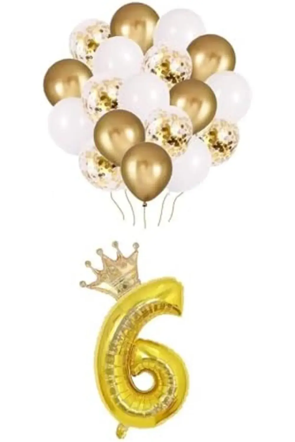 6 Rakam Folyo Balon, Kral Tacı Ve Konfetili Balon 395519