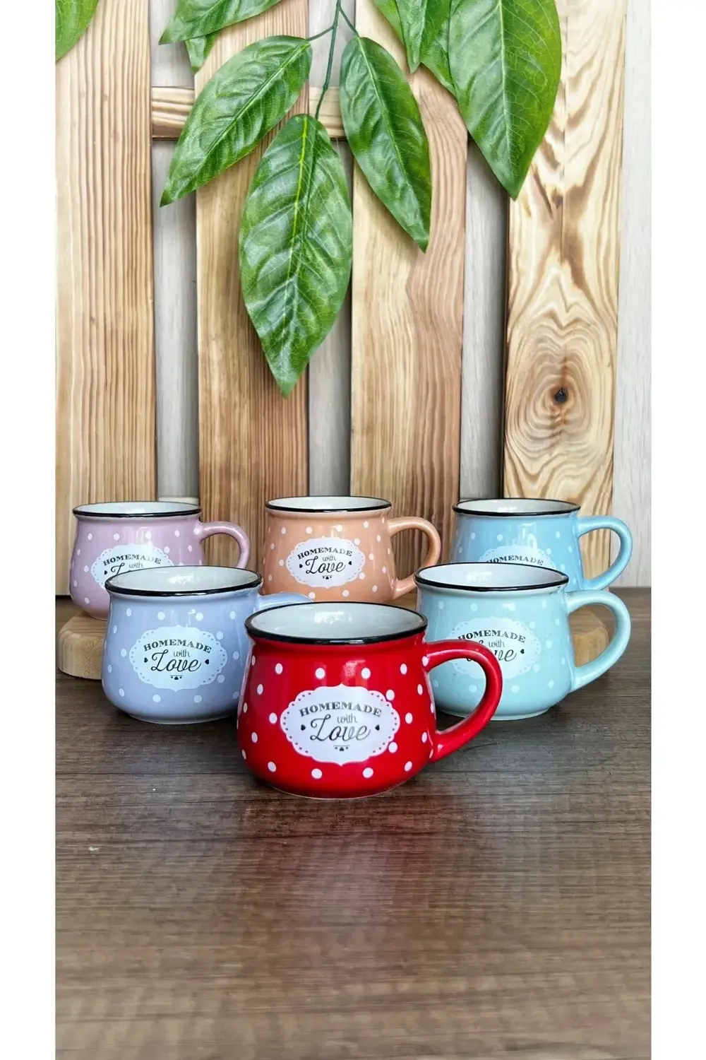 6 Renk Emaye Görünümlü Homemade Love Porselen Tombul Çay Kahve Fi