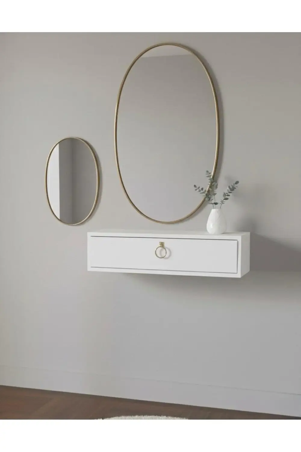 Gkmhome 60 Cm Beyaz Kapaklı Dresuar Gold Halka Kulplu Dolap Dresuar