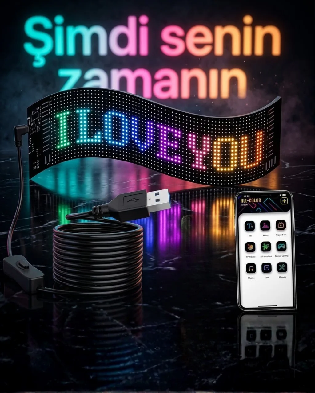 60 Cm Led Matrix Panel 16x96 Piksel Bluetooth Kontrollü Rgb Kayan Yazı Ekranı - Lisinya Diğer