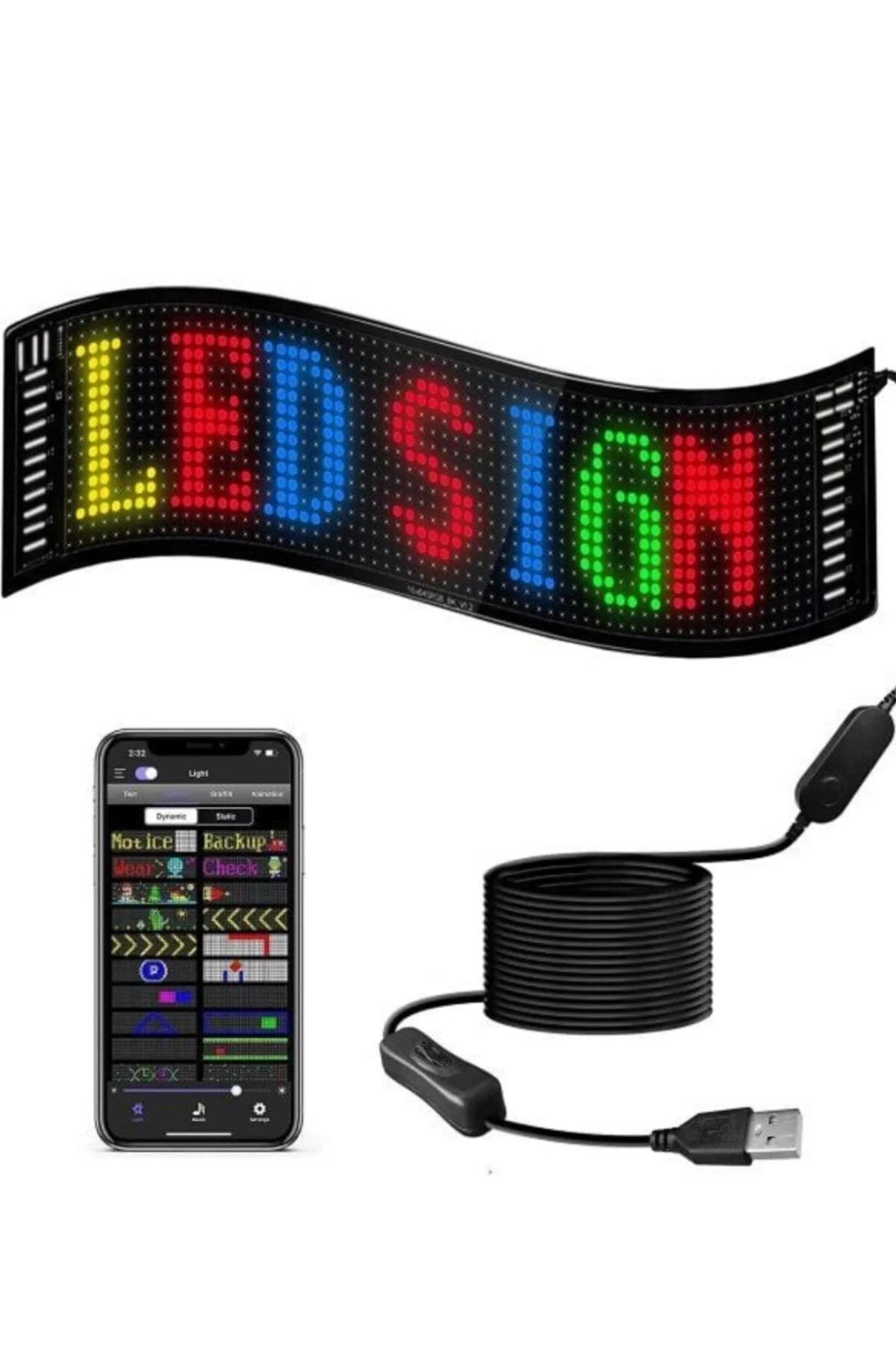 60 cm LED Matrix Panel 16x96 Piksel Bluetooth Kontrollü RGB Kayan Yazı Ekranı