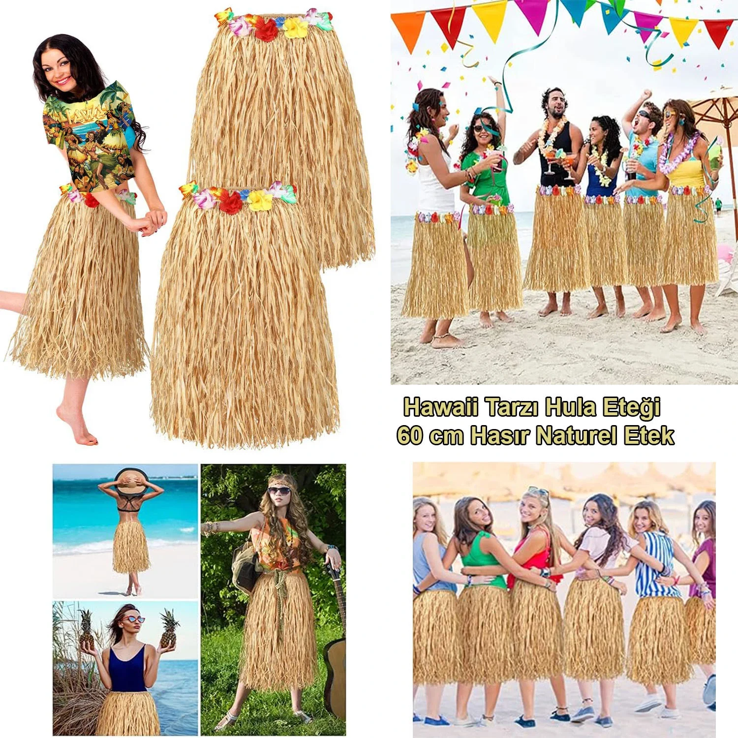 60 Cm Naturel Saman Görünümlü Hawaii Etek Hula 60 Cm Naturel Saman Görünümlü Hawaii Etek Hula