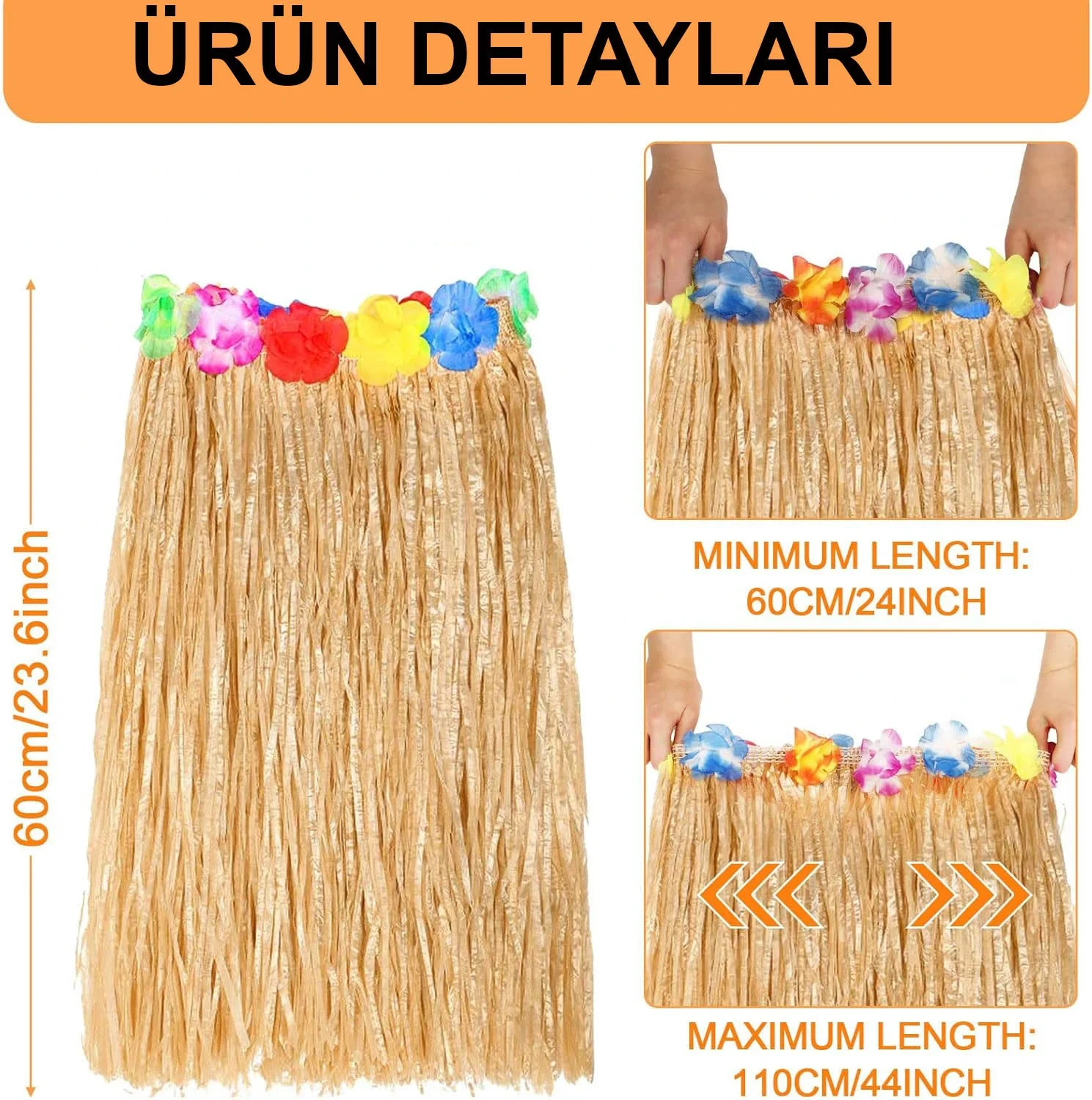 60 Cm Naturel Saman Görünümlü Hawaii Etek Hula 60 Cm Naturel Saman Görünümlü Hawaii Etek Hula - Görsel 2