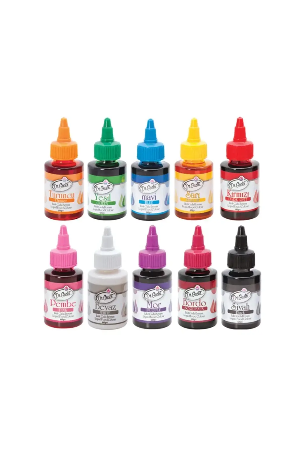 Dr.Gusto Sağlık Ürünleri 60 Gr 10 Lu Su Bazlı Likit Sıvı Gıda Boyası 10 Adet