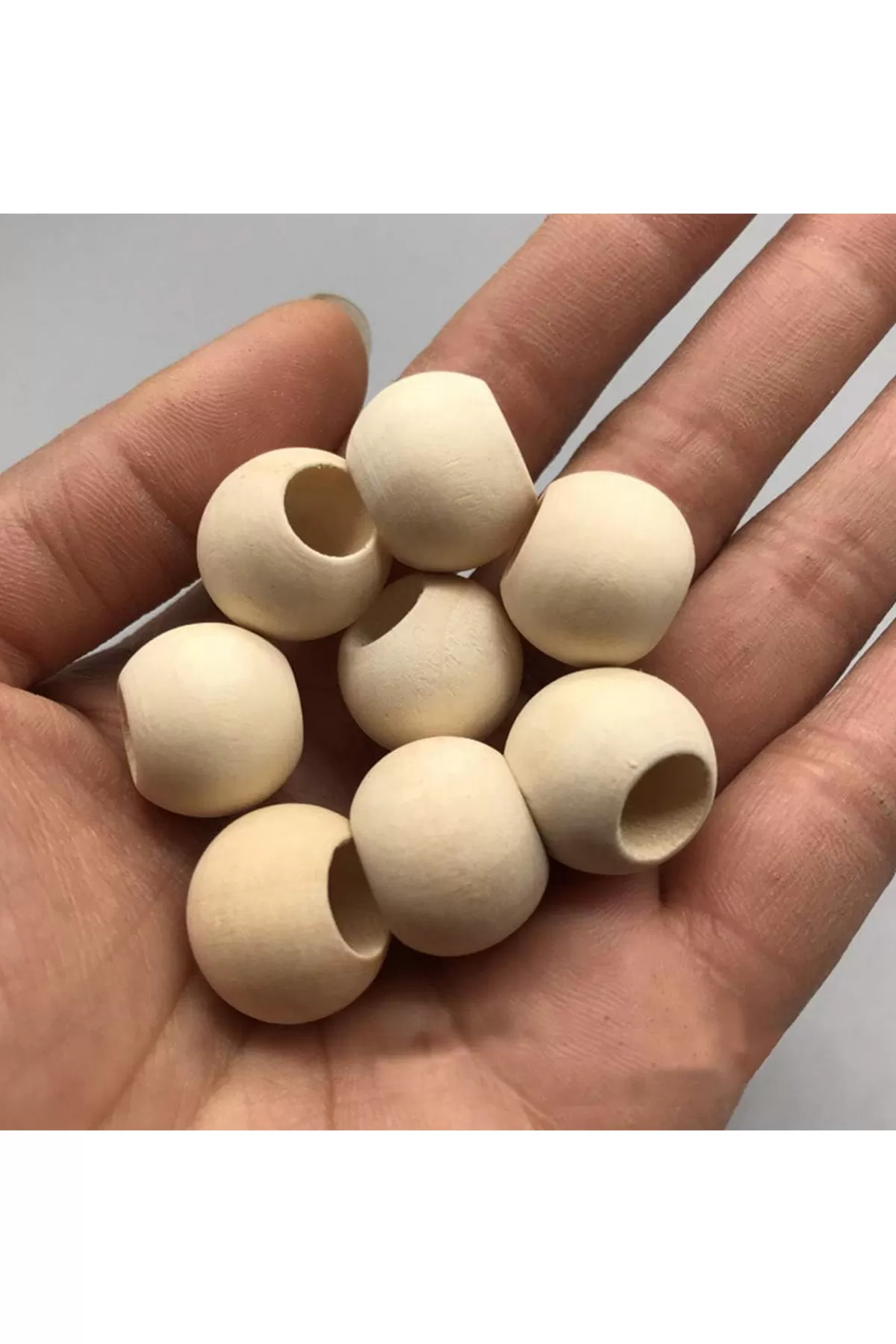 60 Gr (60 Adet) Ahşap Boncuk 15 mm çap x 10 mm Delik Doğal Yuvarl