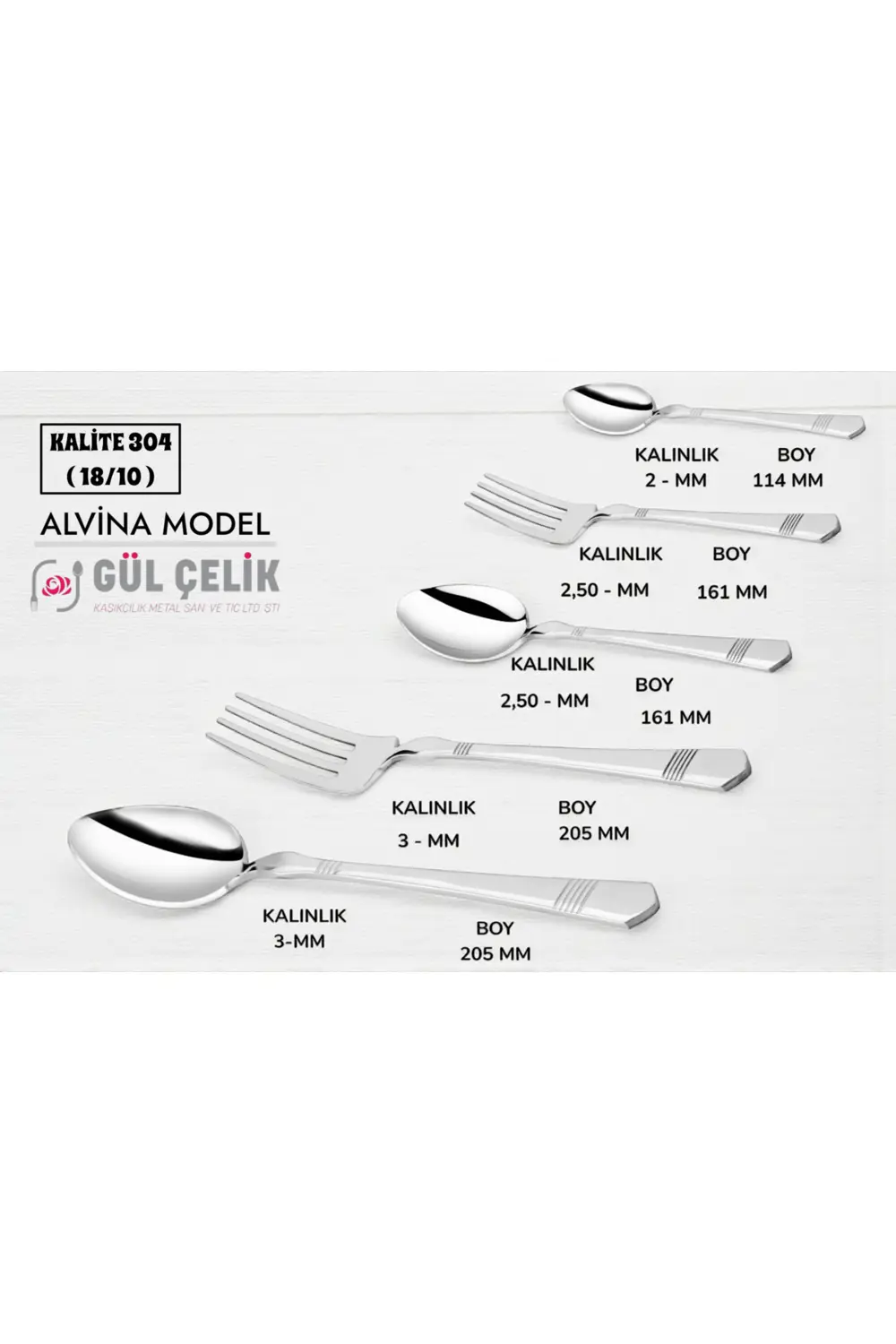 60 Parça 12 Kişilik 18/10 Kalite Çatal Kaşık Seti Alvina Model Lü