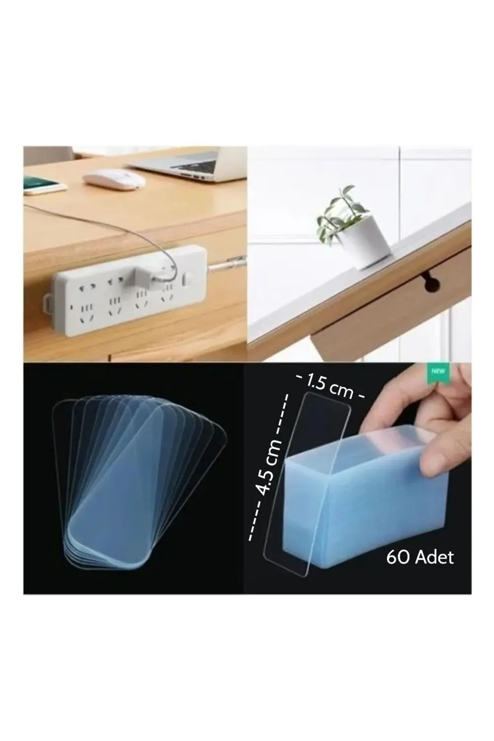 60 Parça Çok Amaçlı Çift Taraflı Bant Nano Bant Duvar Bandı Şeffa