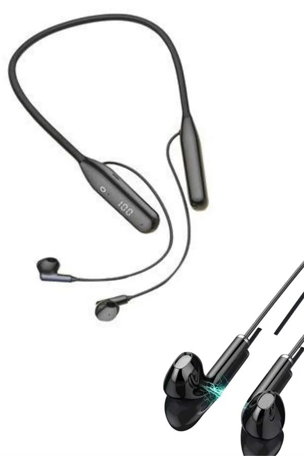 60 Saat Kablolu Boyun Askılı Dijital Göstergeli Bluetooth Kulaklığı Yeni Nesil