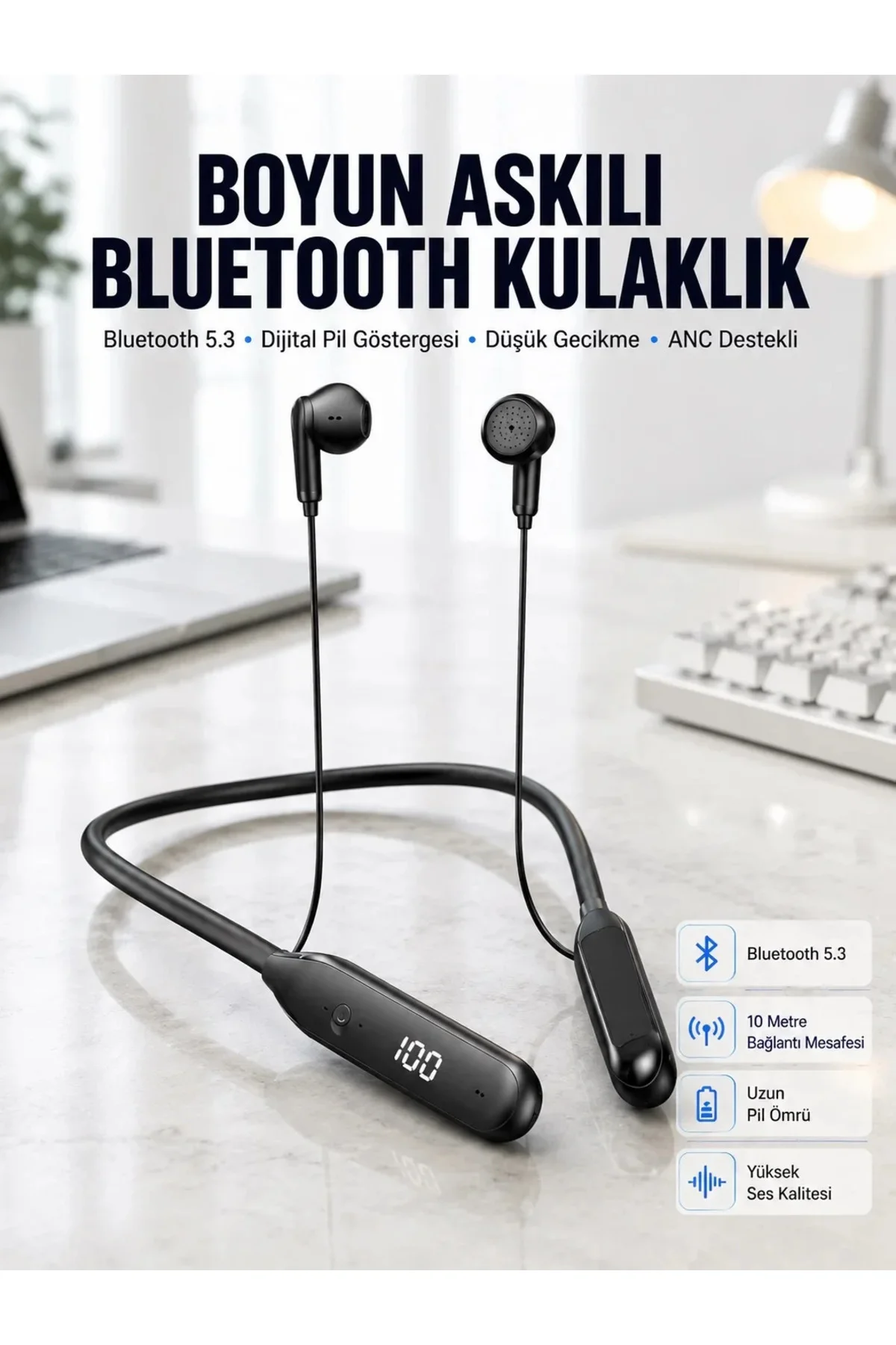 60 Saat Kablolu Boyun Askılı Dijital Göstergeli Bluetooth Kulaklığı Yeni Nesil