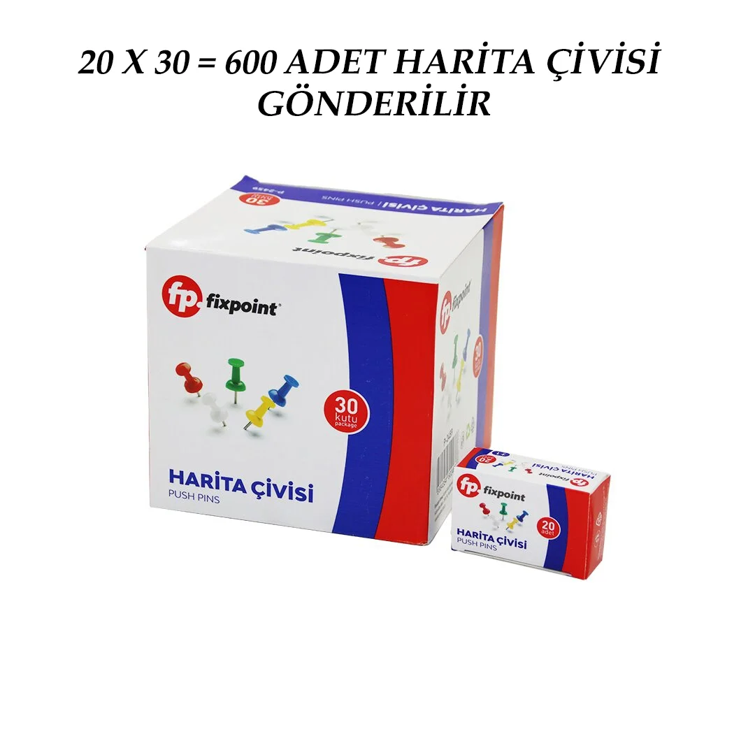 600 Adet Harita Çivisi Renkli = 20pcs X 30 Bx40 Fiyatı, Yorumları ve Özellikleri