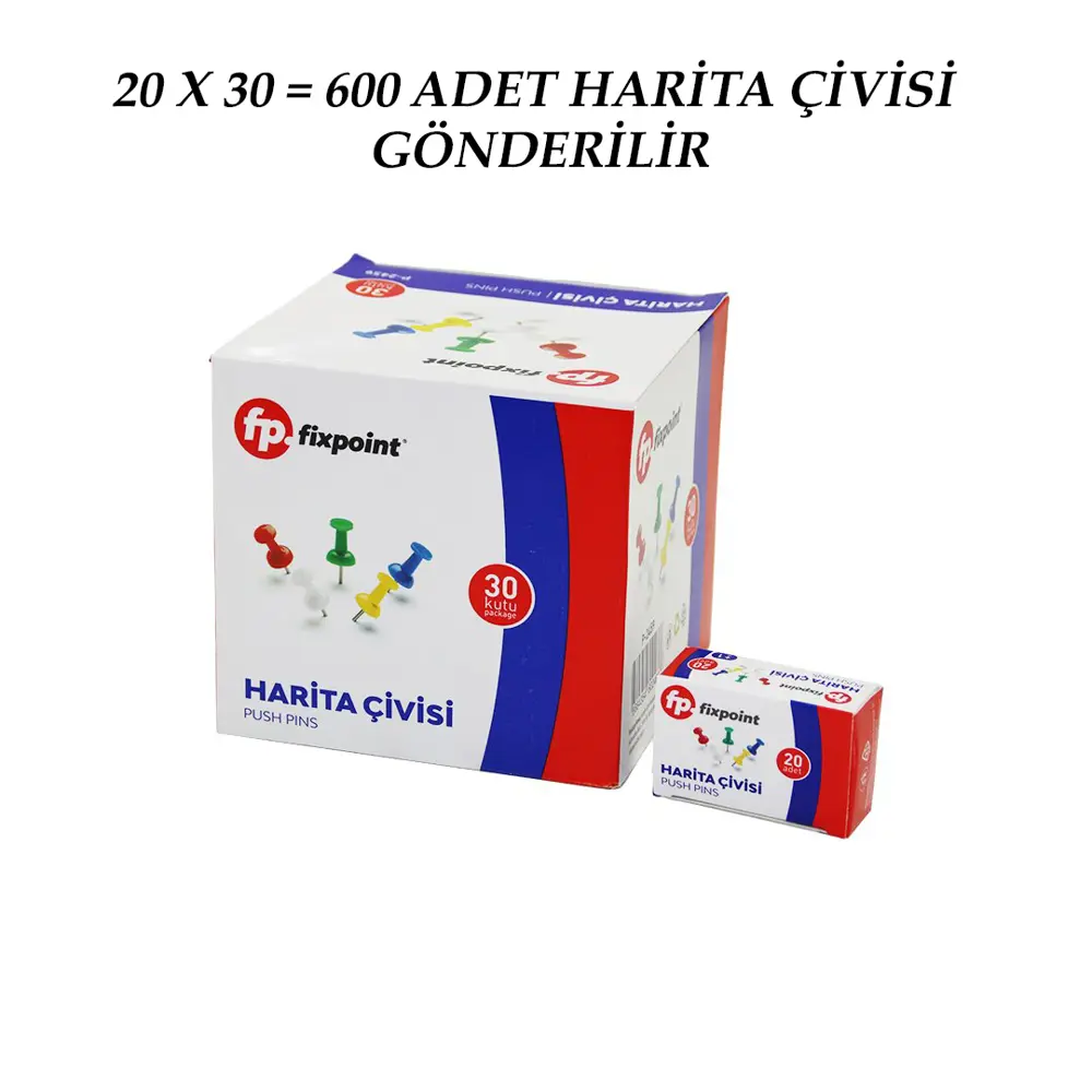 600 ADET HARİTA ÇİVİSİ RENKLİ = 20PCS X 30 (4741)