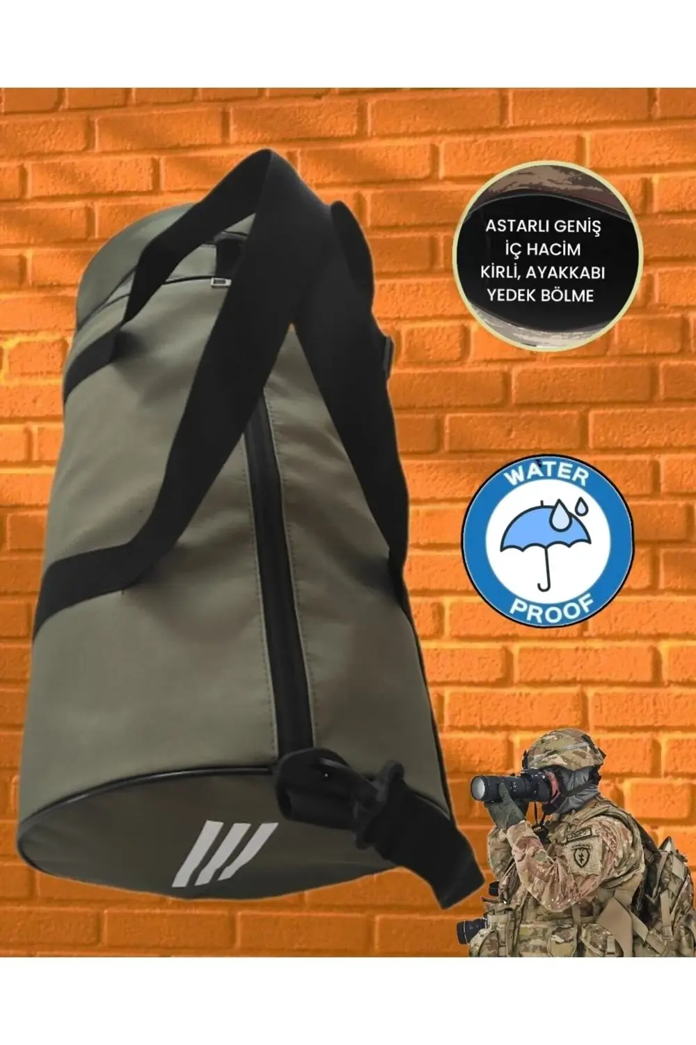 600 Denye Askeri Haki Silindir Spor Çantası