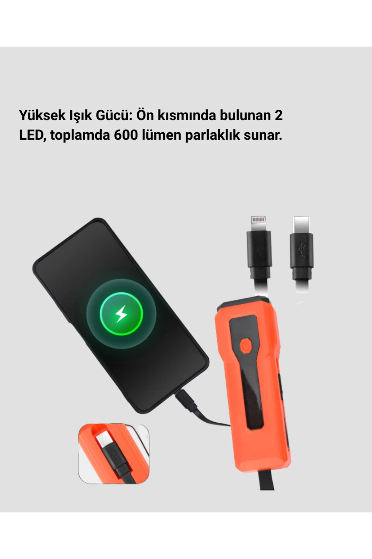 600 Lümen Bisiklet Ön Işık  Uyumlu  Powerbankli Çakar Led