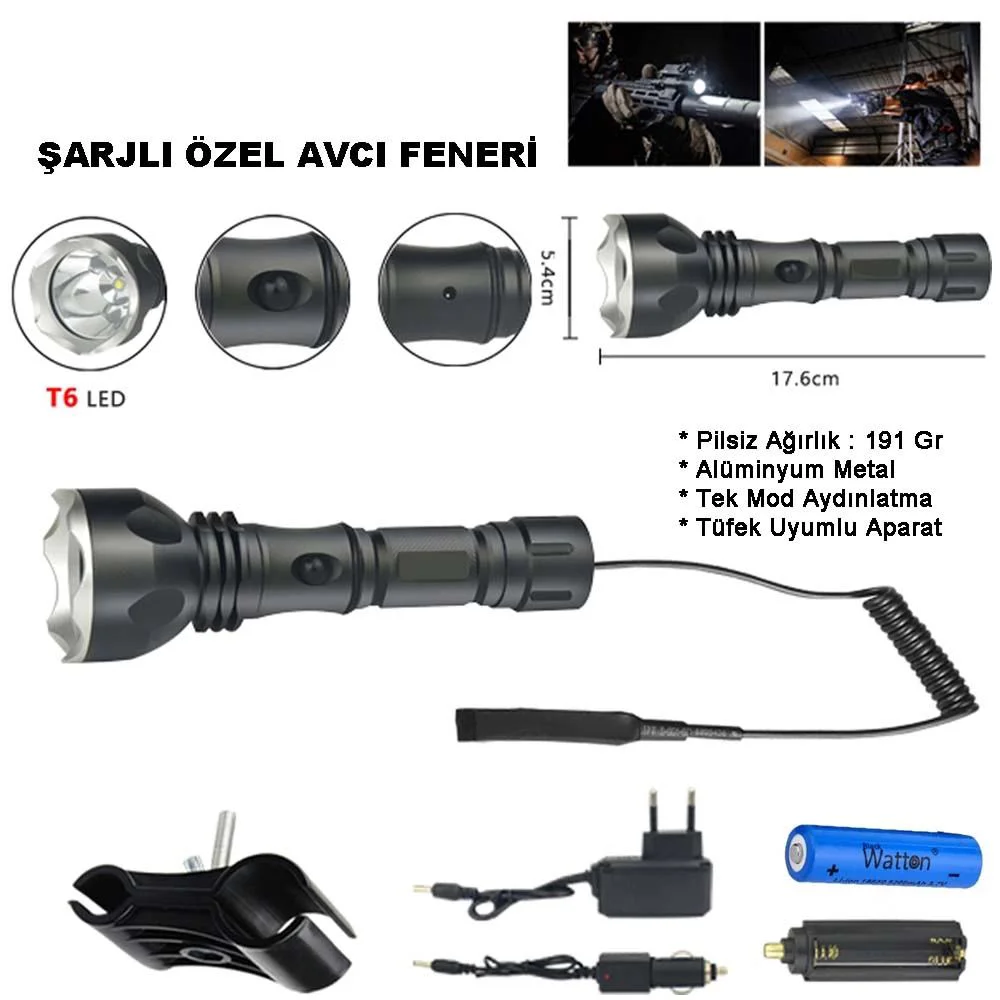 600 Lümen TX6 Şarjlı Avcı Feneri Wt-253 – 250m Işık Mesafesi Fiyatı, Yorumları ve Özellikleri