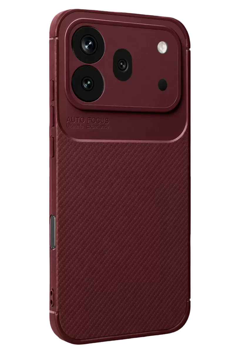 600 Pro Auto Focus Karbon Kapak - Bordo - Darbe Korumalı Telefon Kılıfı