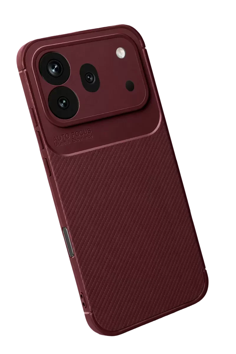 600 Pro Auto Focus Karbon Kapak - Bordo - Darbe Korumalı Telefon Kılıfı