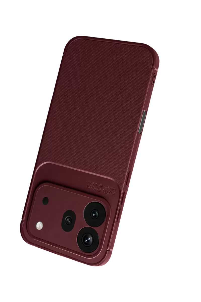 600 Pro Auto Focus Karbon Kapak - Bordo - Darbe Korumalı Telefon Kılıfı