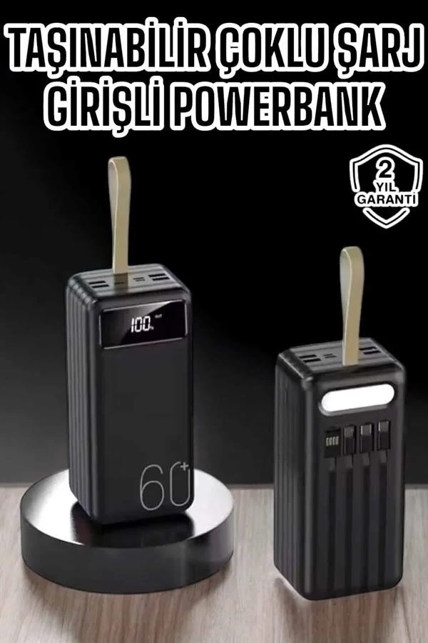 60.000 mAh 4 Portlu Powerbank - Uzun Şarj Süreli Dijital Göstergeli