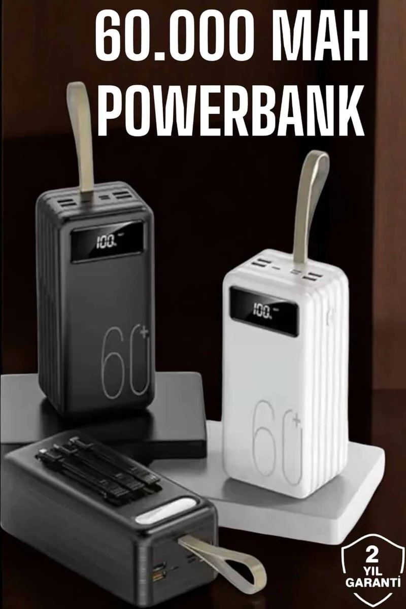 60.000 mAh Dijital Göstergeli 4 Portlu Powerbank - Taşınabilir Şarj Çözümü