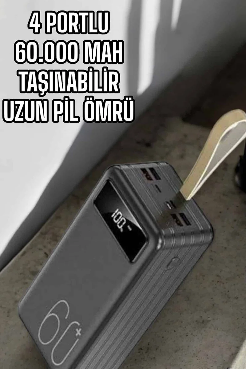 60.000 mAh Dijital Göstergeli 4 Portlu Powerbank - Taşınabilir Şarj Çözümü